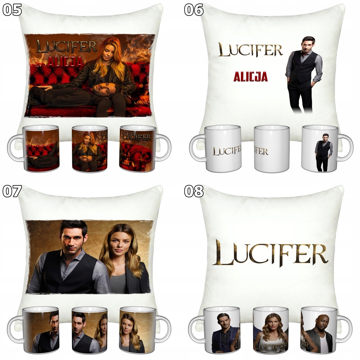 ZESTAW LUCYFER LUCIFER KUBEK + PODUSZKA + IMIE Wysokość 40 cm