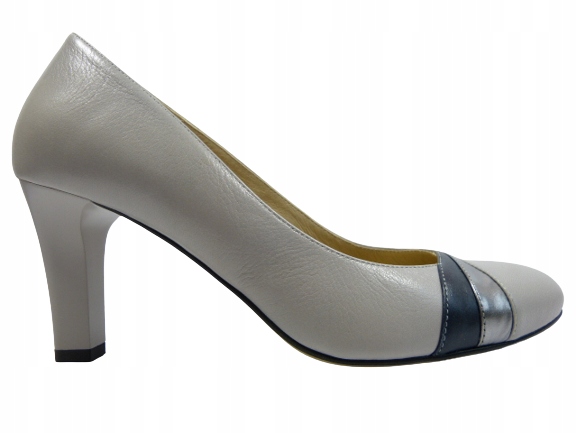 Šedé klasické elegantní kožené lodičky na podpatku, lehké Kotyl, velikost 40