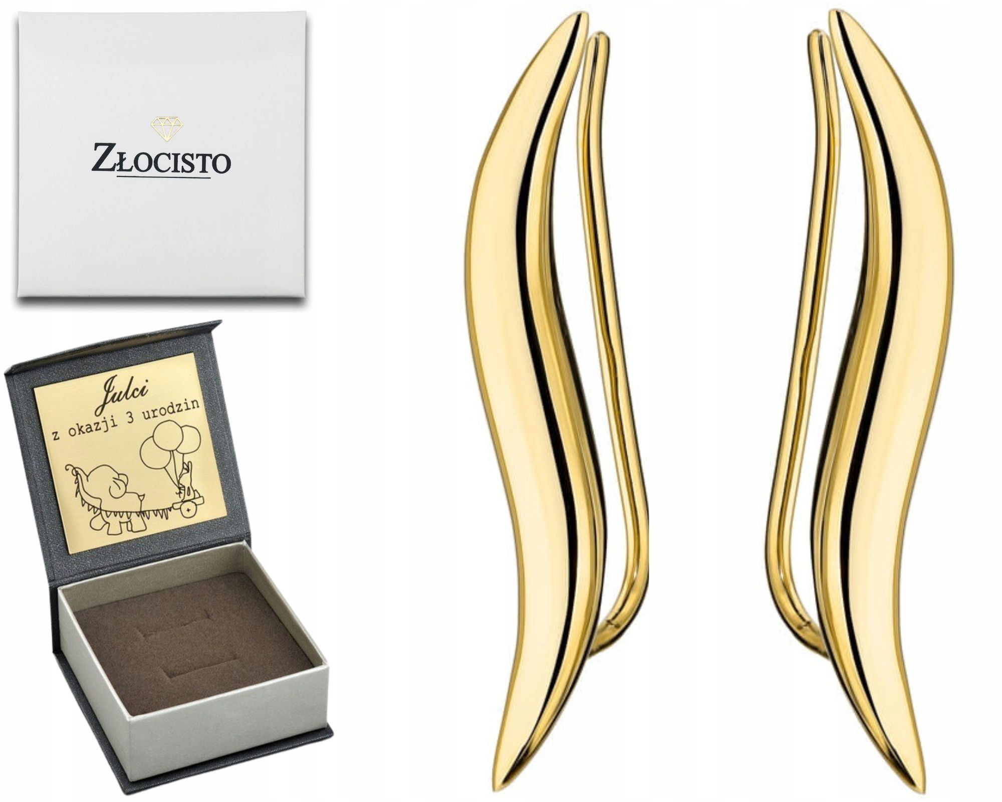 Zlaté Náušnice Vlny Hladké Náušníky Tyčinky 585 Dárek Gravírování