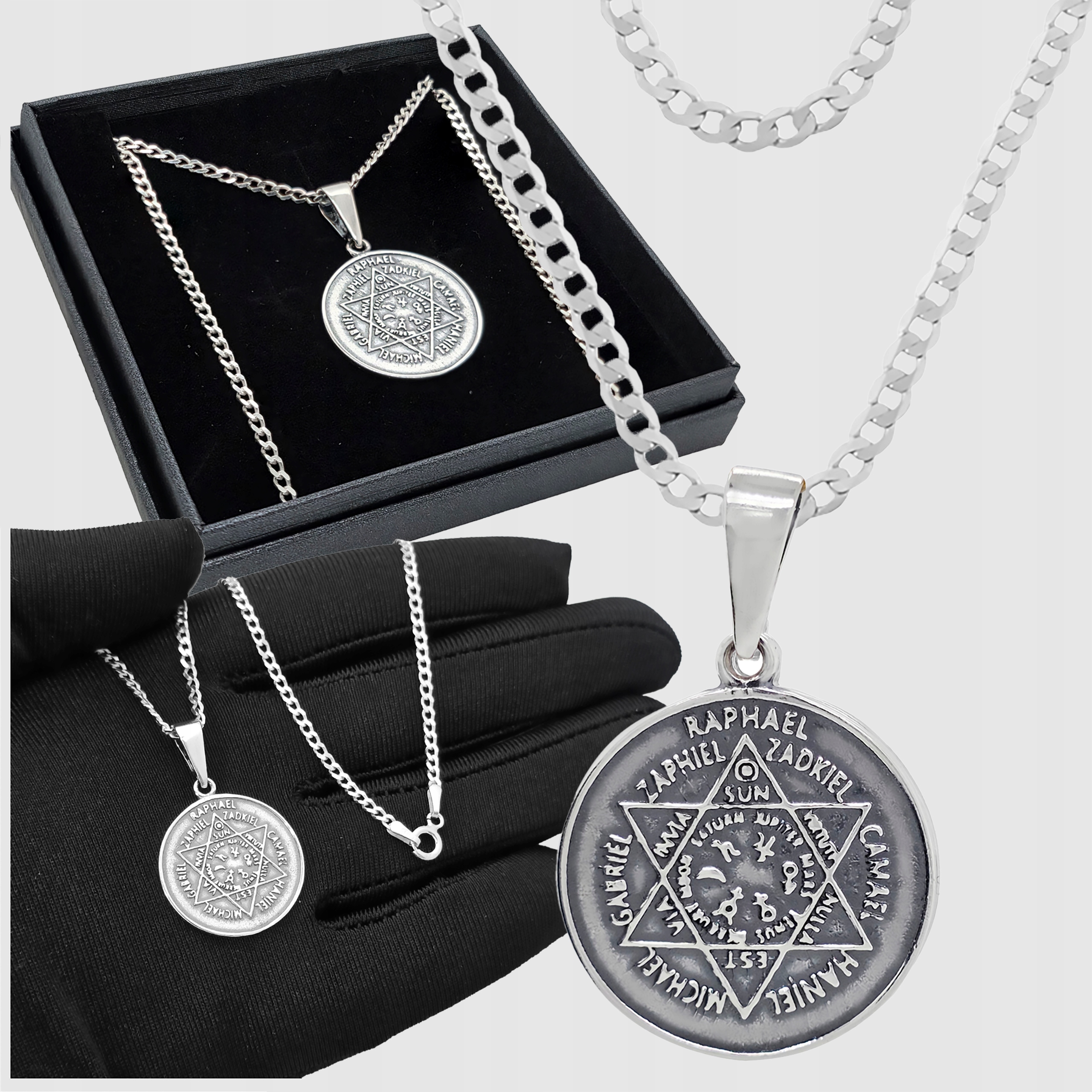 Stříbrný náhrdelník 925 Sedm Archandělů Talisman 7 Archandělů 70 cm