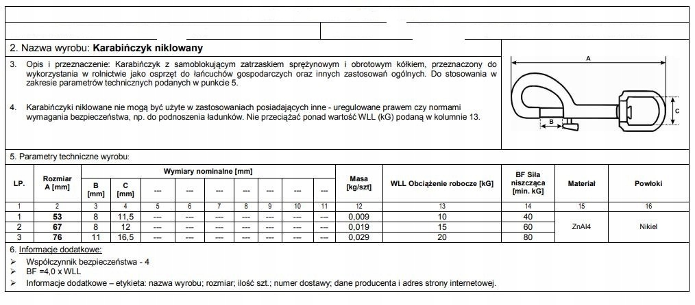 KARABIŃCZYK NIKLOWANY 76MM Marka inna