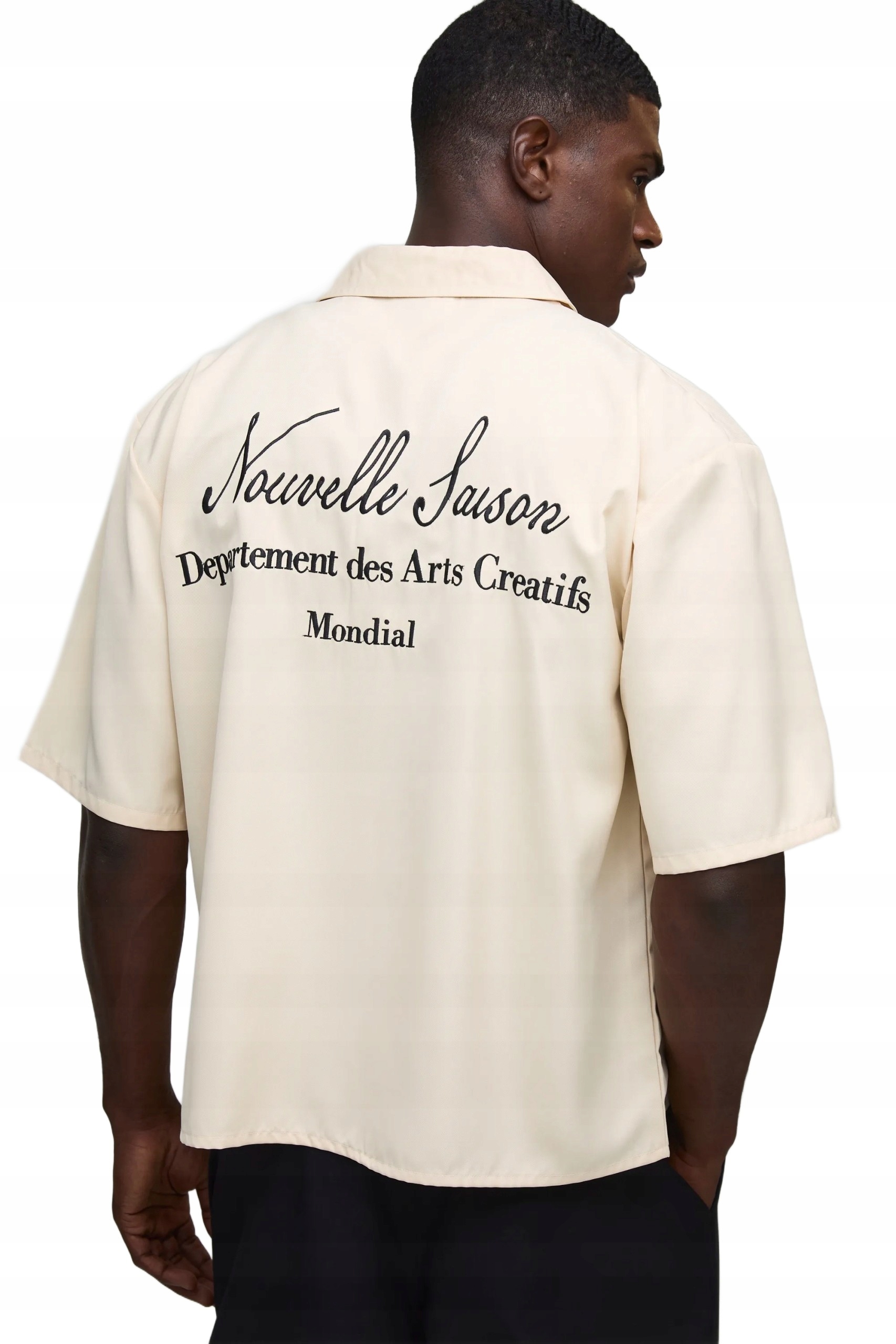 Boohooman Pánská Košile Casual Béžová S Krátkým Rukávem A Nápisem L Z3A