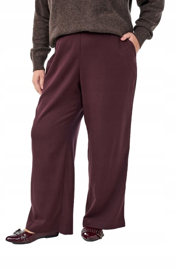 Zizzi Plus Size Elegantní Tmavě Bordové Kalhoty Jednoduché Volné 300B 52