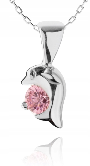 

Wisiorek Delfinek Z Różową Cyrkonią + Łańcuszek