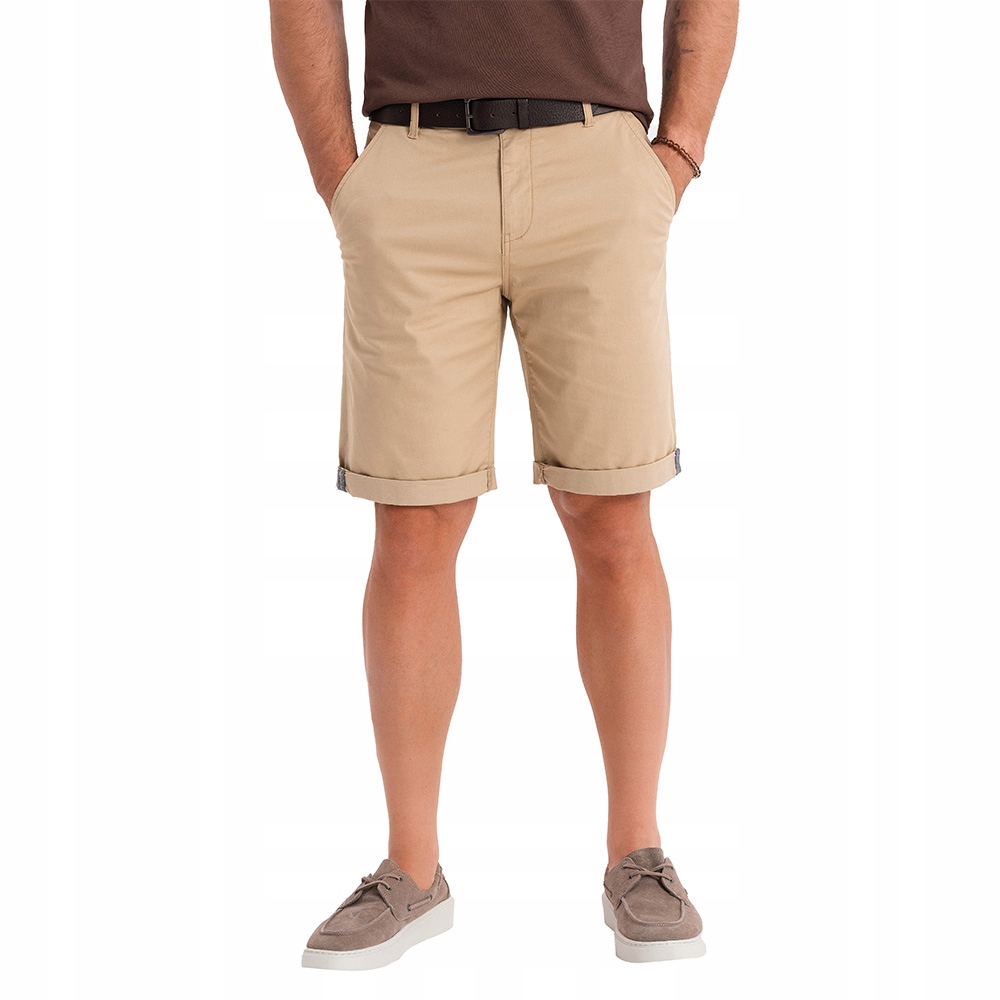 Klasické pánské chino kraťasy pohodlné béžové Ombre OM-SRCS-0197 V11 vel. S
