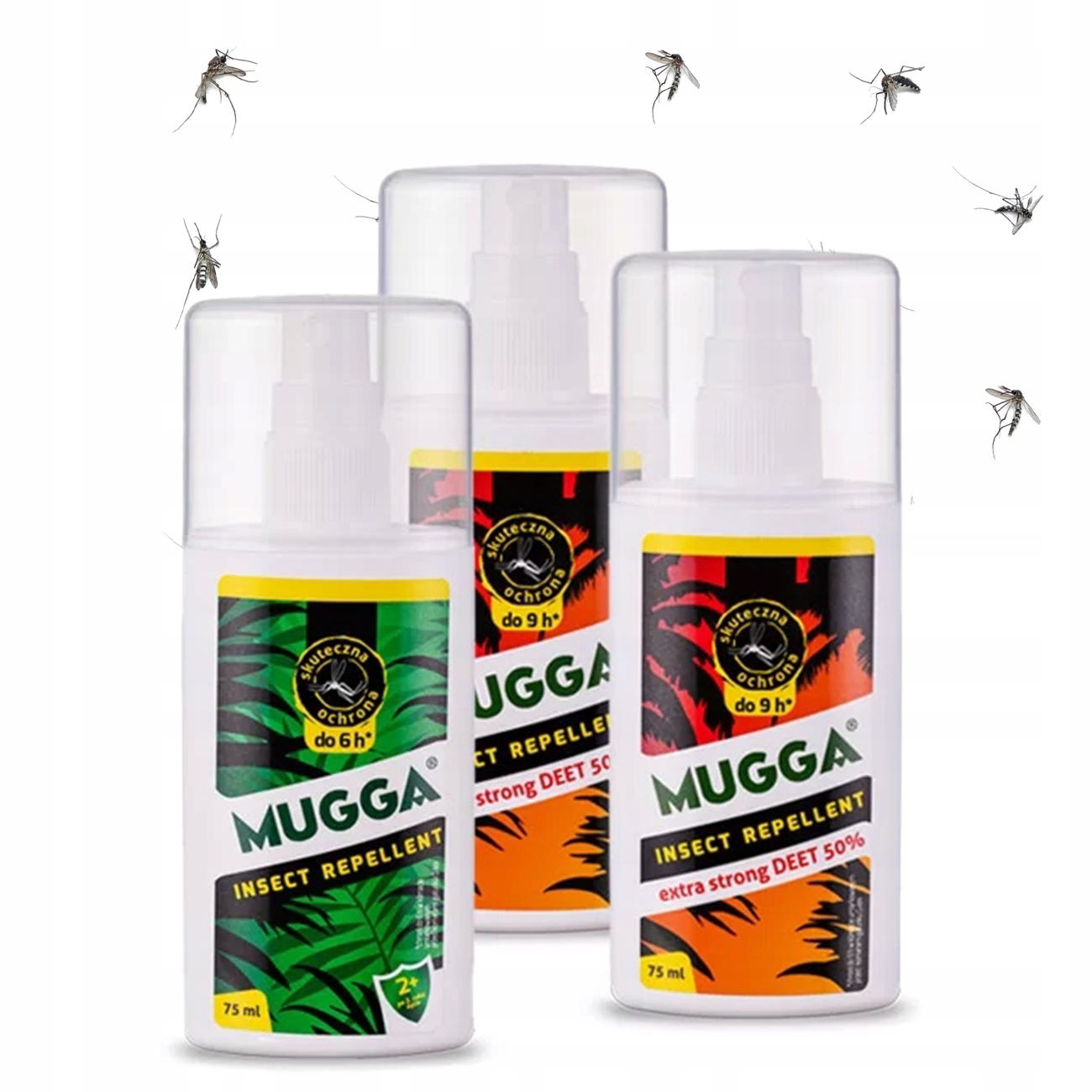 Mugga Zestaw Rodzinny 3X Spray Deet 75ml Mugga Na Kleszcze Komary Skuteczny
