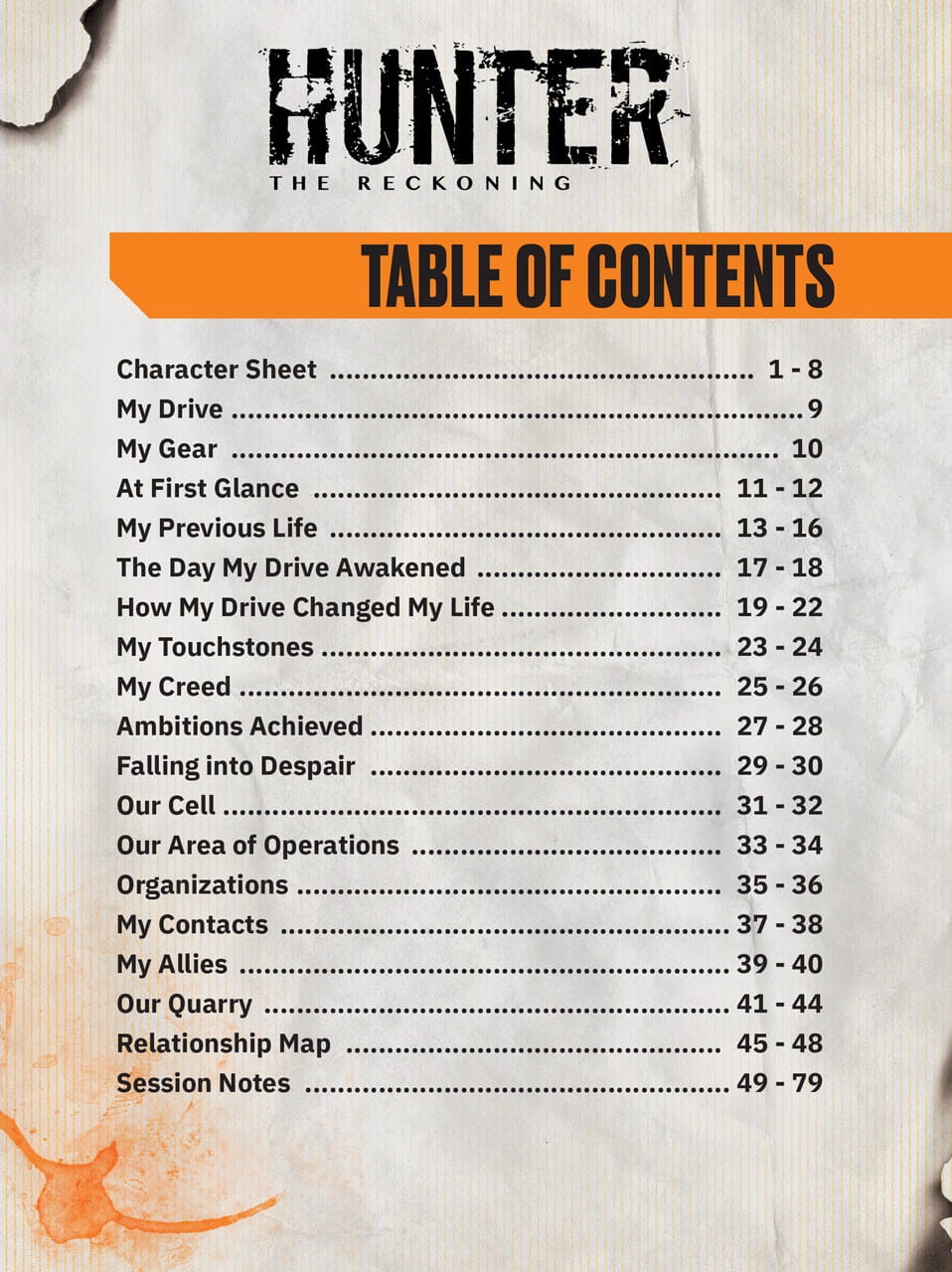 Hunter: The Reckoning RPG 5th Edition: Expanded Character Sheet Journal Nazwa Hunter: The Reckoning RPG 5th Edition: Expanded Character Sheet Journal