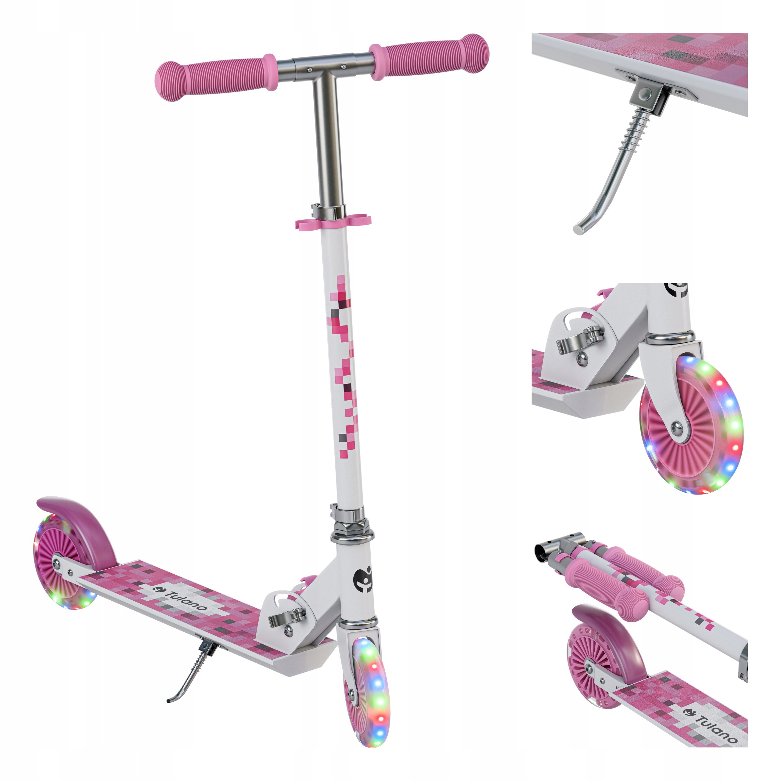 Tulano Hulajnoga dwukołowa Led z hamulcem do 50 kg Zigzag pink 3+