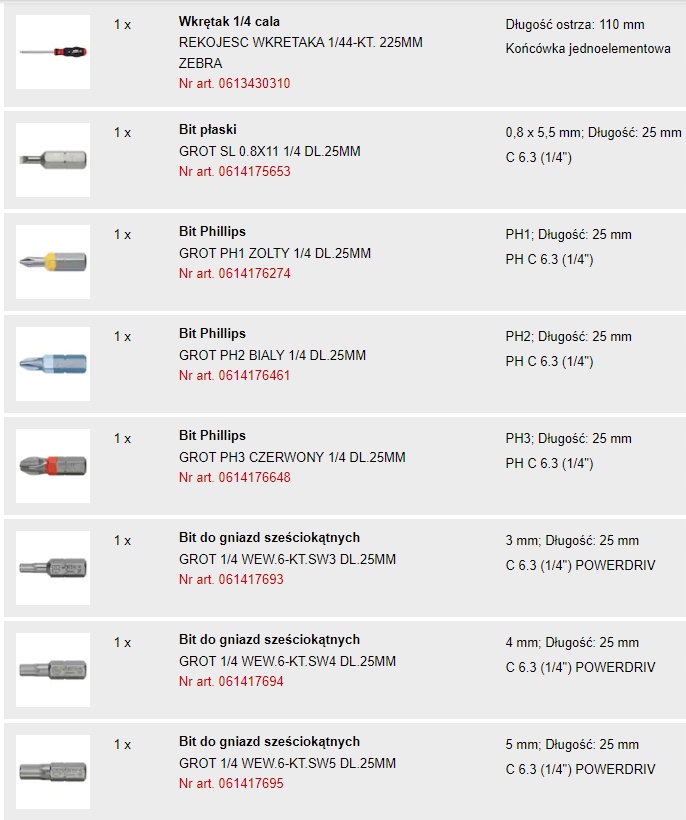 ZESTAW KLUCZY NASADOWYCH 1/2 - 1/4 CALA 56 el. Marka Wurth