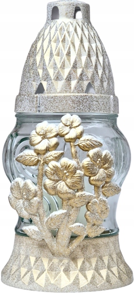 Znicz szklany LA11 14cm, wkład 30g, czas palenia 8h, aplikacja KWIAT BZŁ