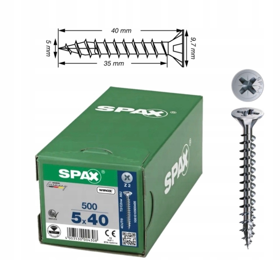 Univerzální vrut do dřeva spax 5 x 40 Wirox 500 ks