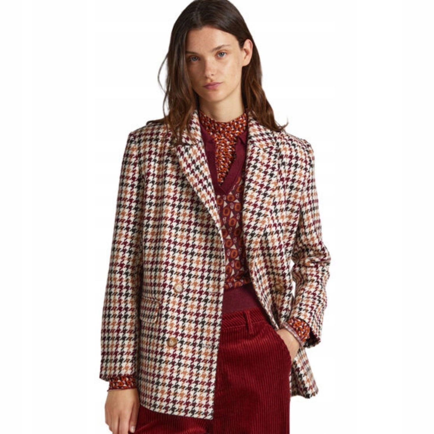 Dámský přechodný kabát Pepe Jeans Romina s pepitkovou vlnou, velikost vel. M