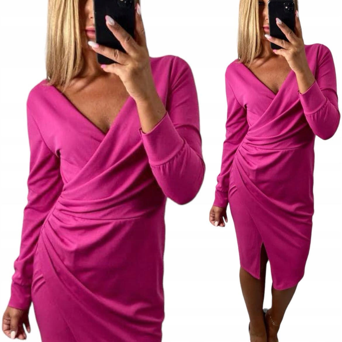 V781 Elegantní Šaty volánky, fuchsiová, vel. 42 (XL)