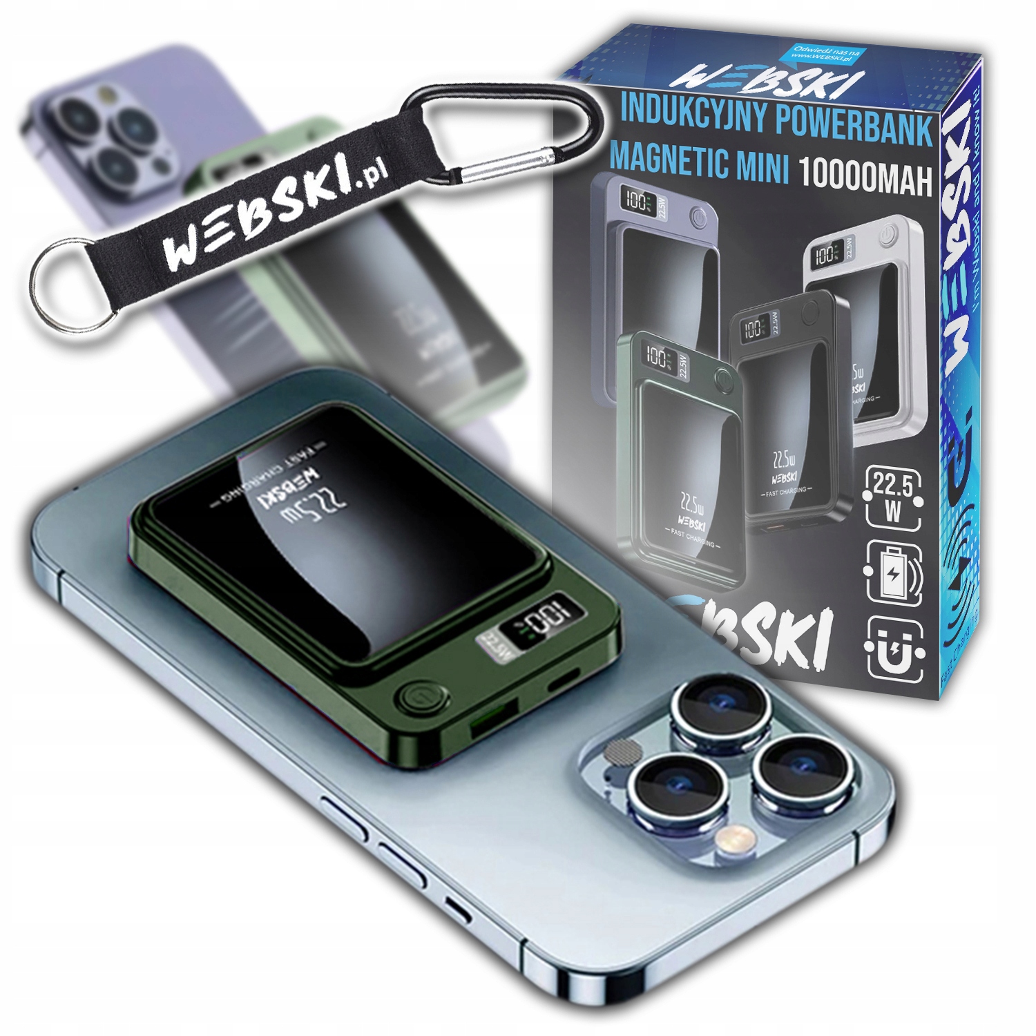 Webski Powerbank Indukcyjny Magnetyczny Pojemność 10000mAh 22,5W+kabel Usb