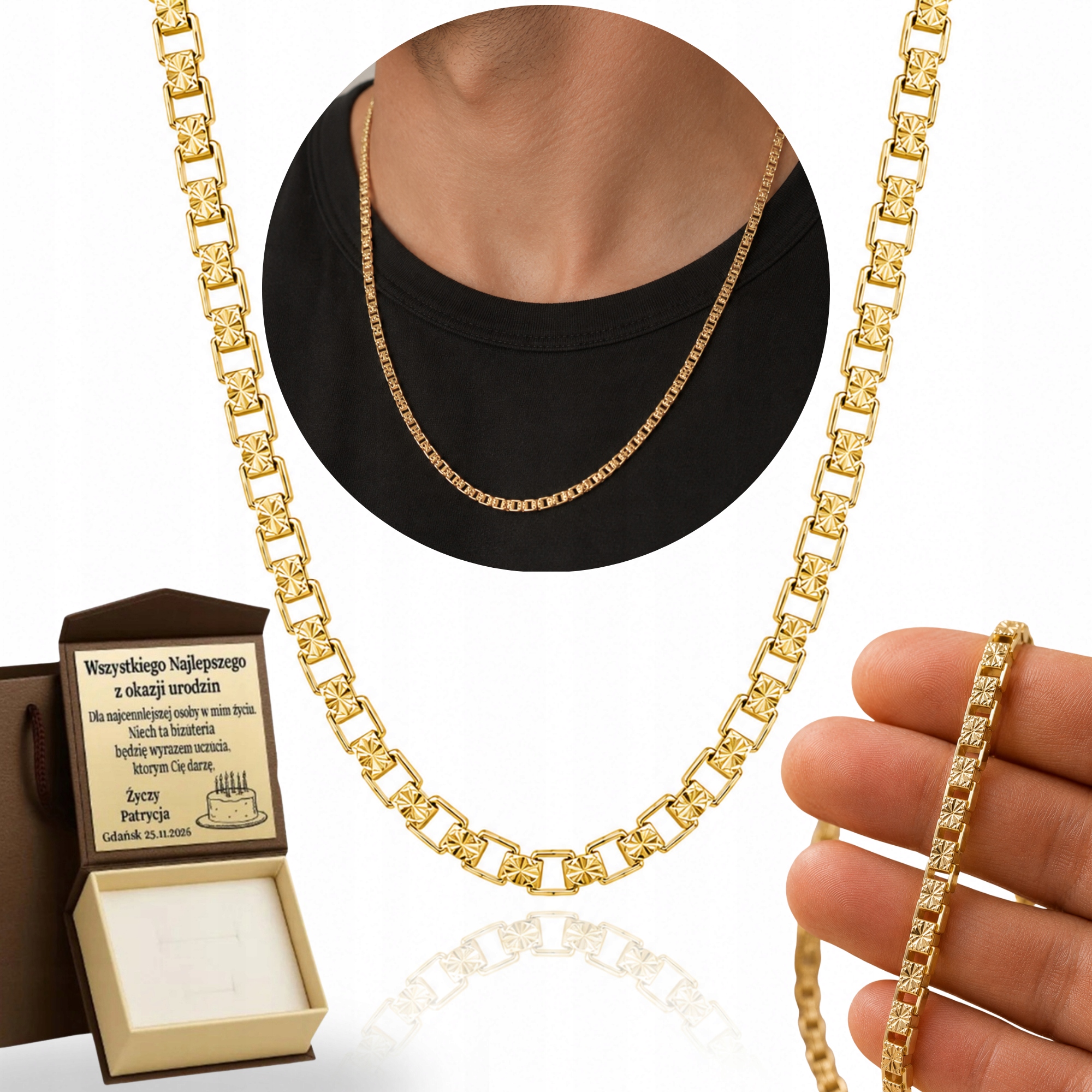 Zlatý Řetízek Pánský Kostka Diamantový Ryzost 925 Masivní 3 MM 45 CM Unisex