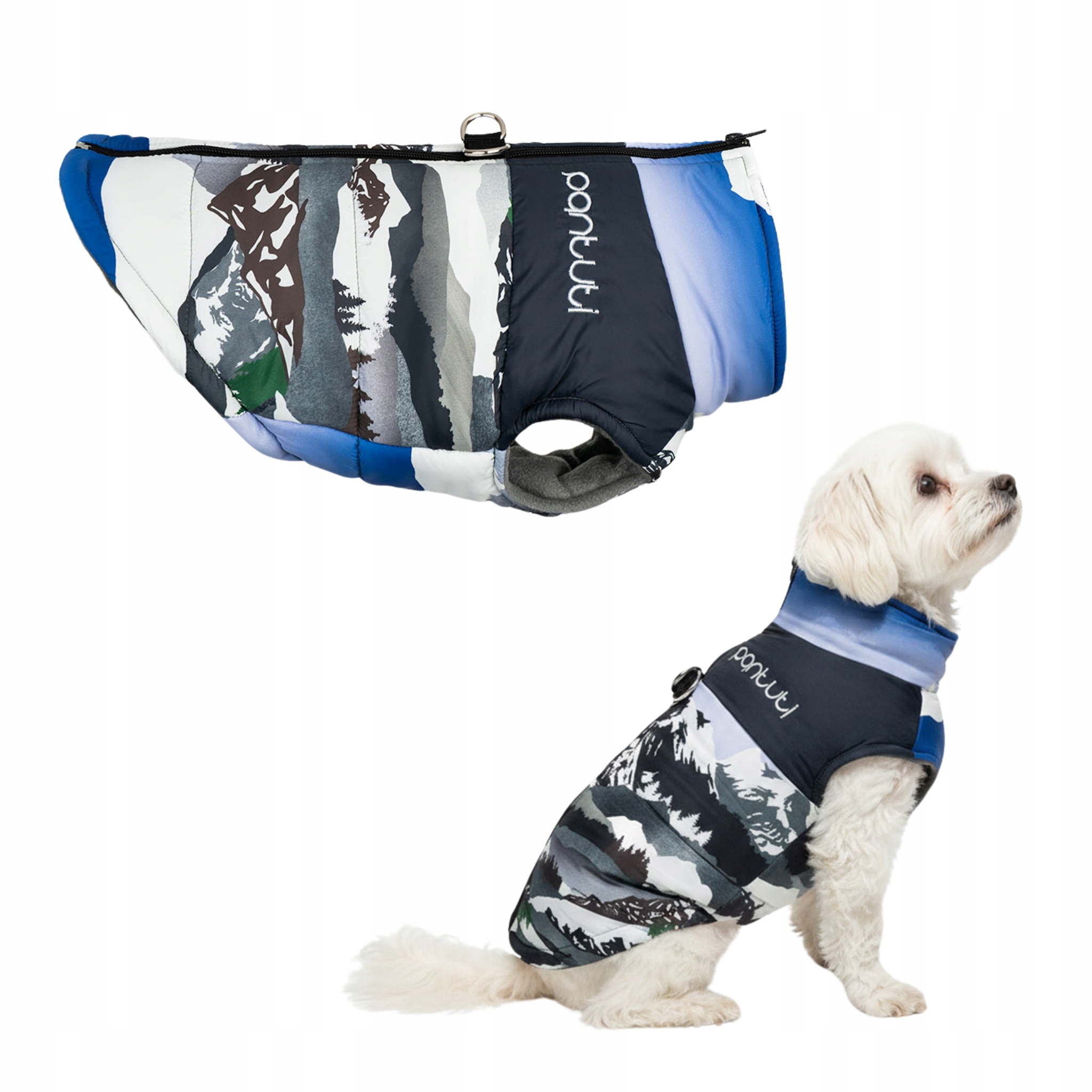 Levně Bunda pro psa se zapínáním na zádech s motivem hor Alpi M