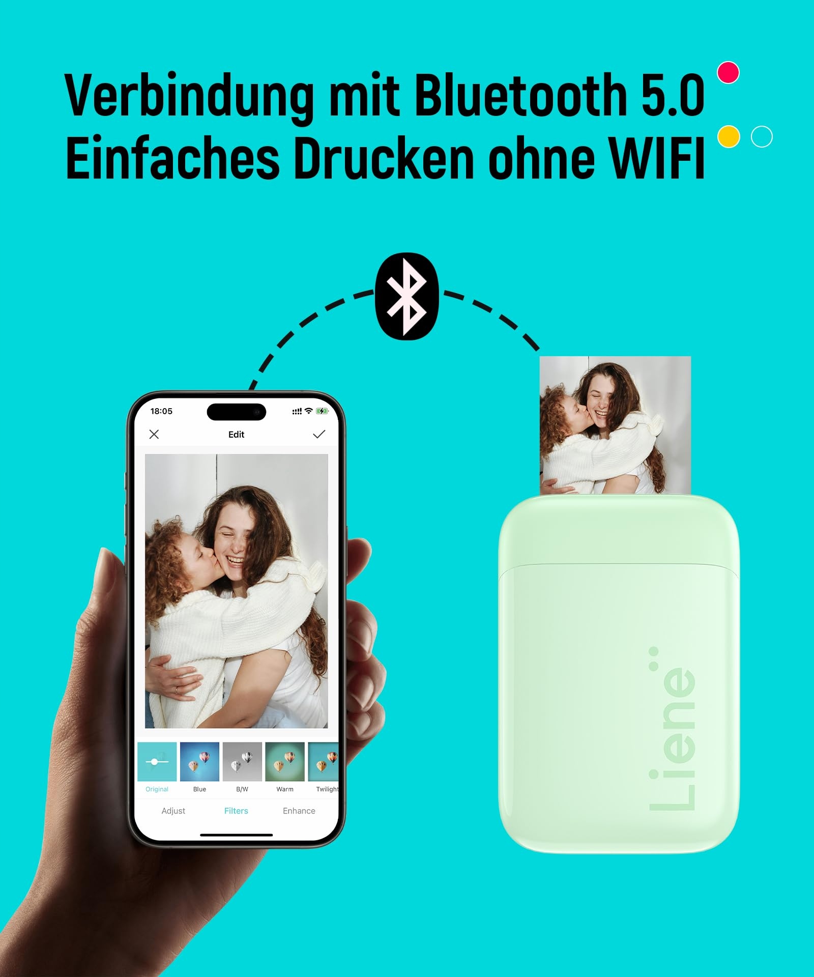 LIENE Drukarka Fotograficzna Bluetooth 50 Arkuszy Papieru Zink Zielona — miniatura 2