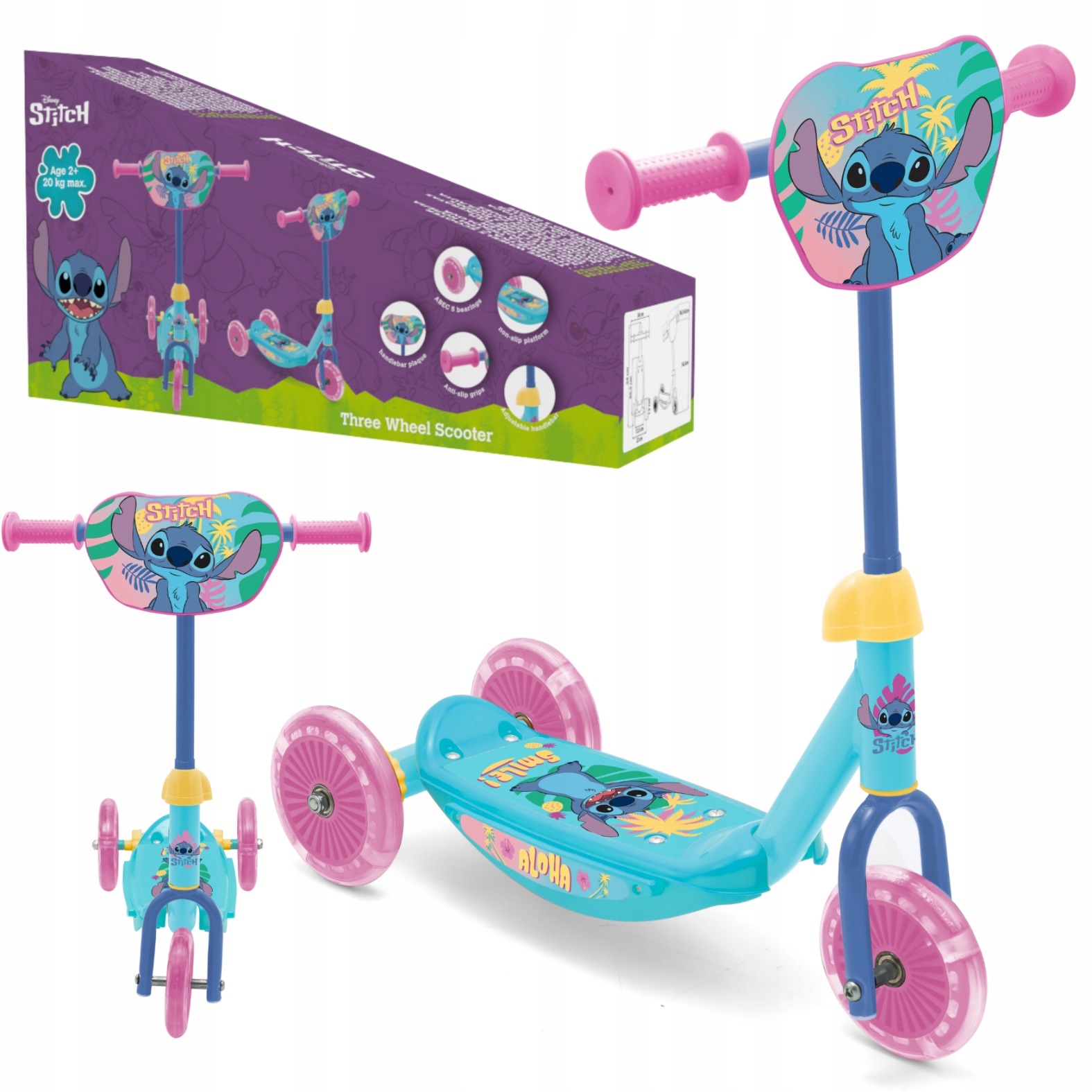 Hulajnoga trójkołowa Stitch dla dzieci regulowana 3-kołowa Baby Stitch