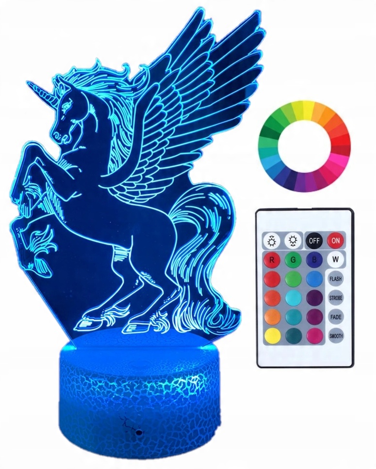 

Lampka Nocna Led 3D Pegaz Jednorożec Grawer Imię