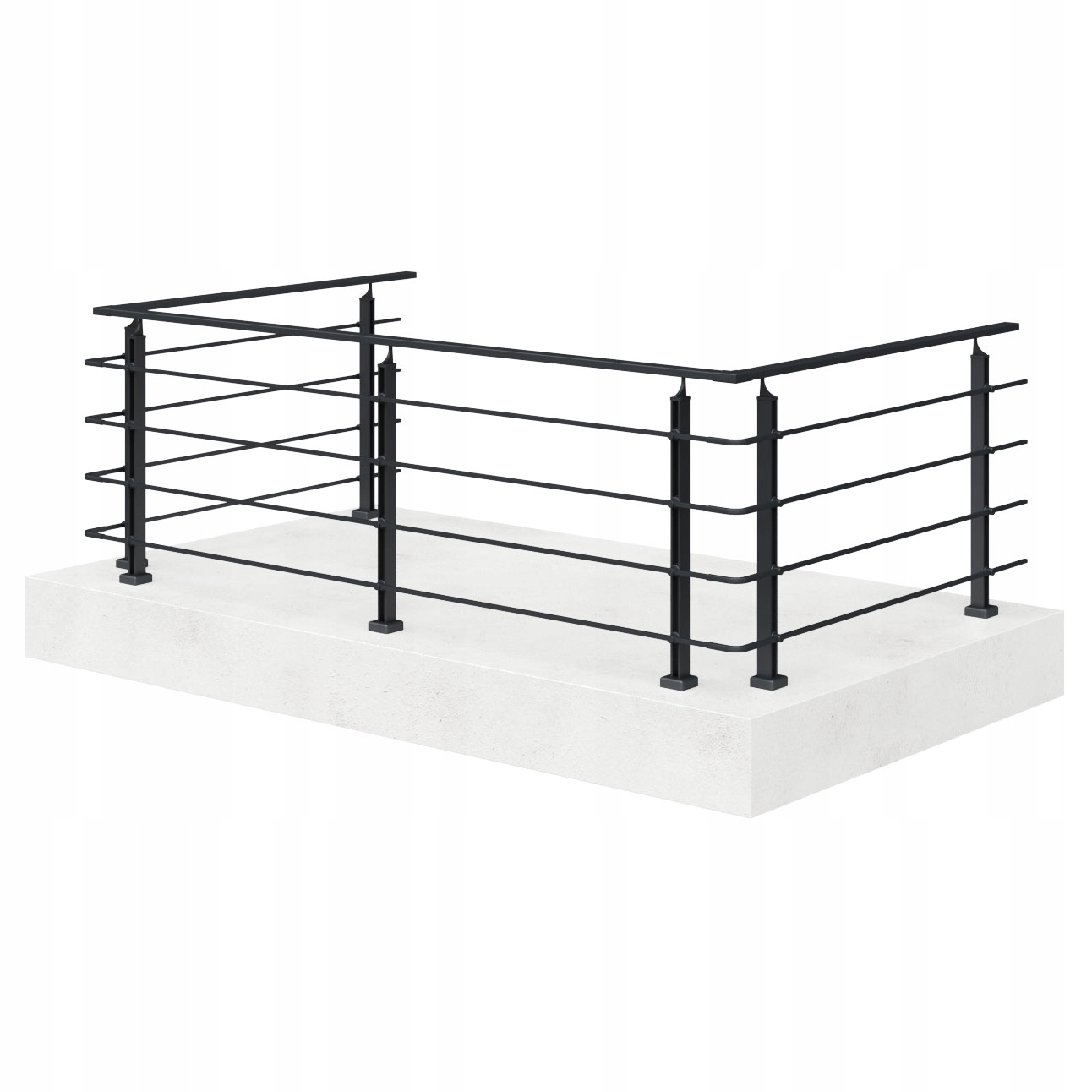 Balkonová zábradlí, konfigurace bočnic A-b-c, délka 6 metrů, Hliník