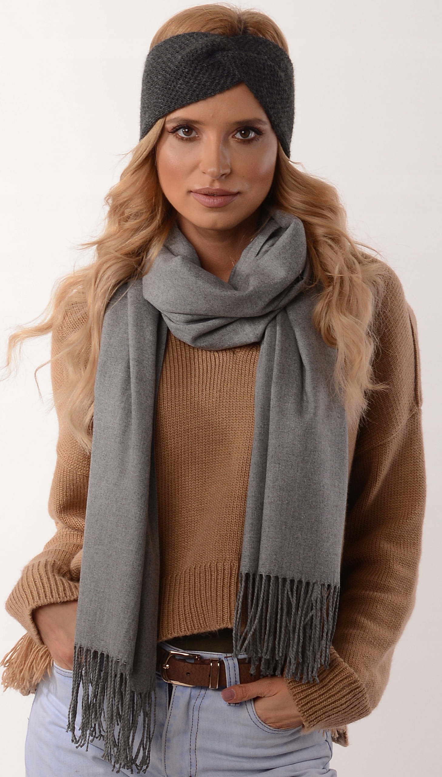 Grafitowa OPASKA DAMSKA NA GŁOWĘ USZY WĘZEŁ O3 Płeć kobieta