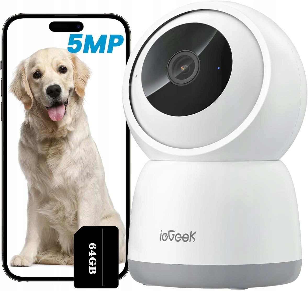 Home Security Vnitřní Otočná Kamera Ip Wifi 5MP 64GB s 2,4 GHz a 5 GHz