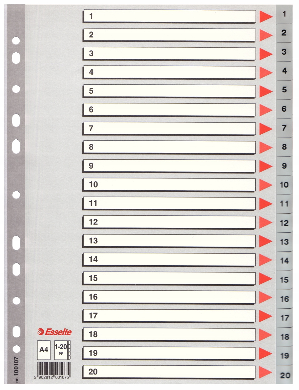 

Przekładki Esselte A4 Pp szare numeryczne 1-20
