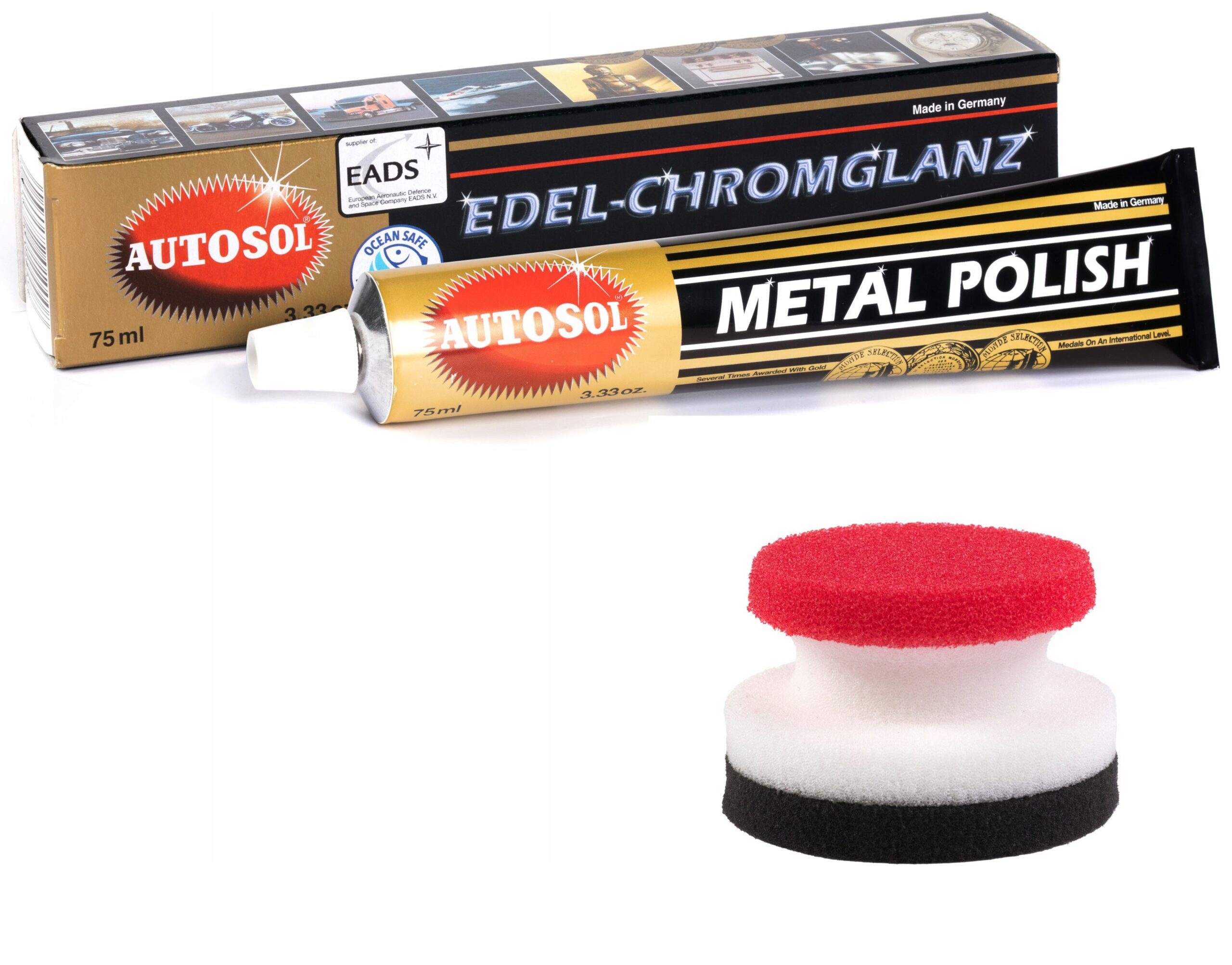 Autosol Metal Polish Chrom Alu Pasta Polerska 75ml+ Pad