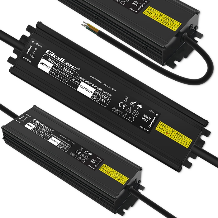 Led impulsní napájecí zdroj IP67 150W 12V 12.5A Vodotěsný Černý