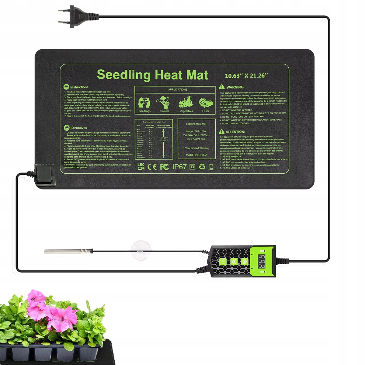 Levně Topný Rohož Do Terária Rostlin 27x55 cm 27W Termostat Voděodolná