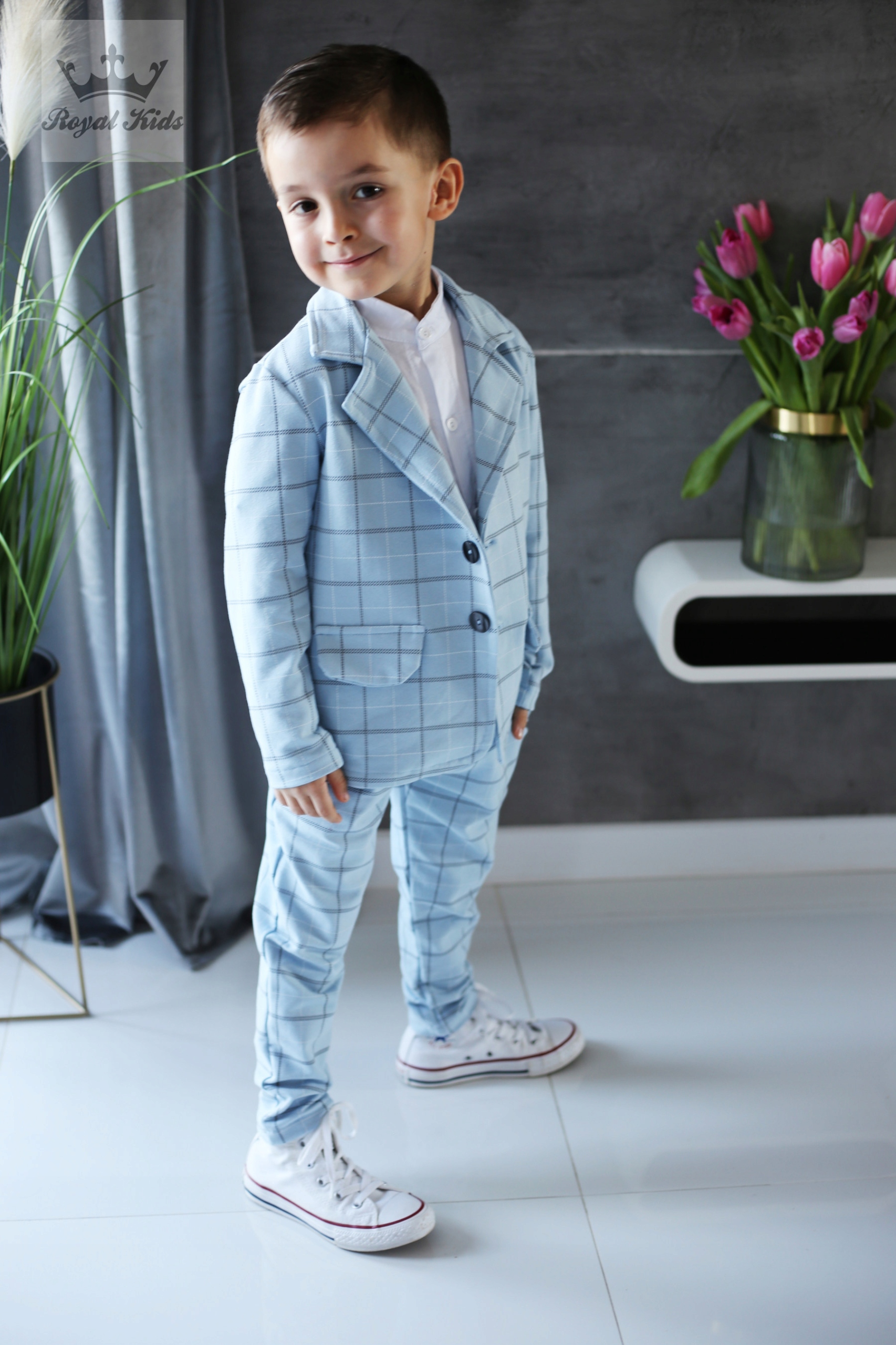 Garnitur CHŁOPIĘCY w KRATĘ bawełniany 74 BŁĘKIT Płeć chłopcy