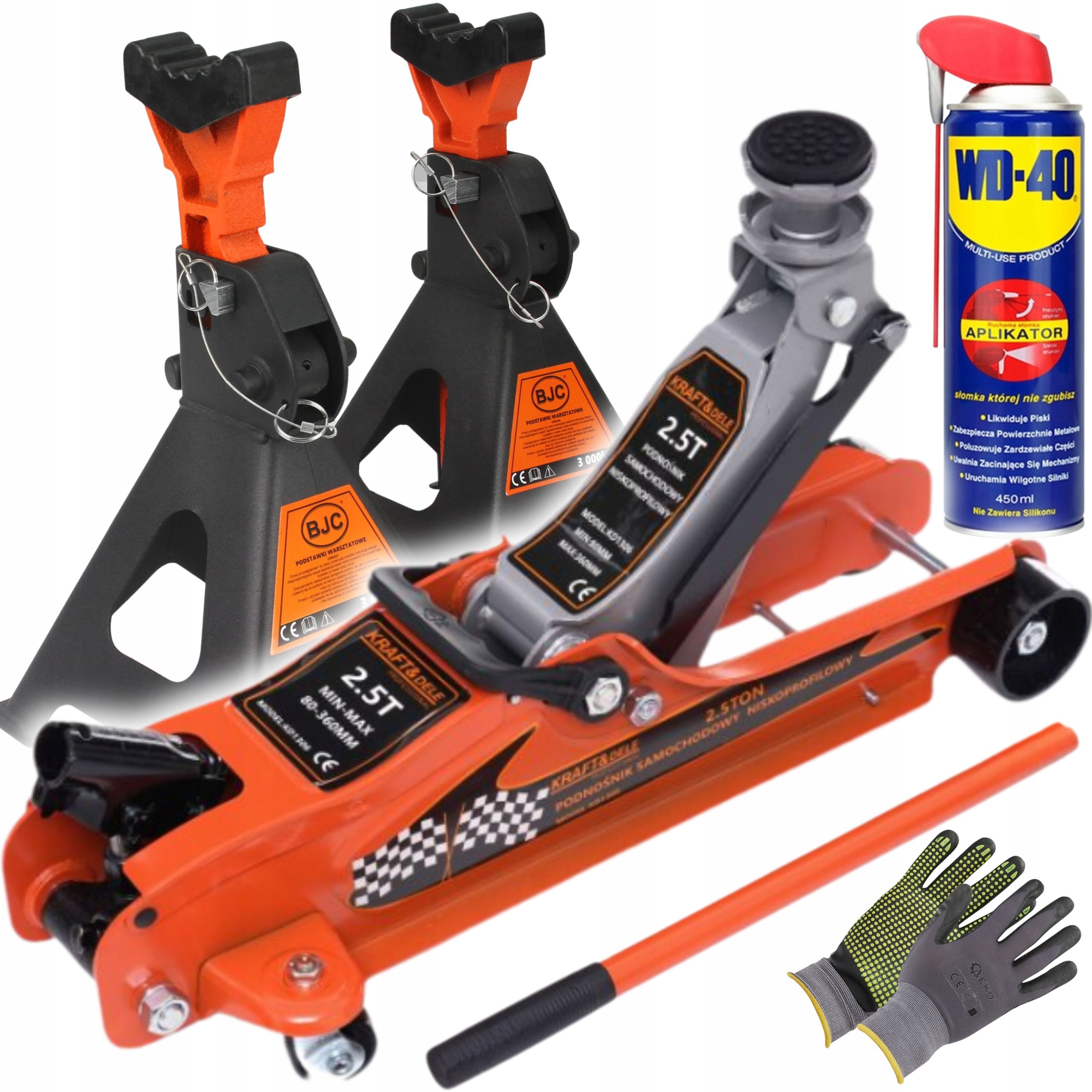 Sada Automobilových Zdvihákov Žaba 2,5T 80-360 mm WD-40 Podstavce Kubek