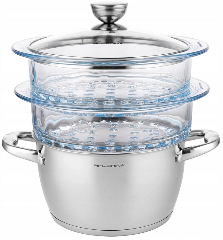 GARNEK DO GOTOWANIA WARZYWA NA PARZE PAROWAR SZKLANY 2,5L Kolor srebrny