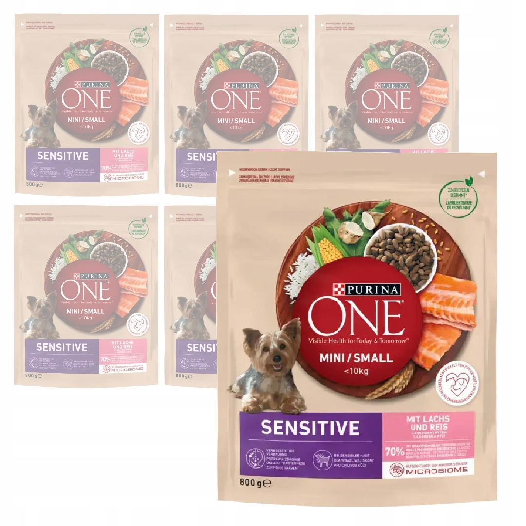 Purina One Mini Sensitive s lososem 6x800 g Suché Krmivo pro psy malých plemen