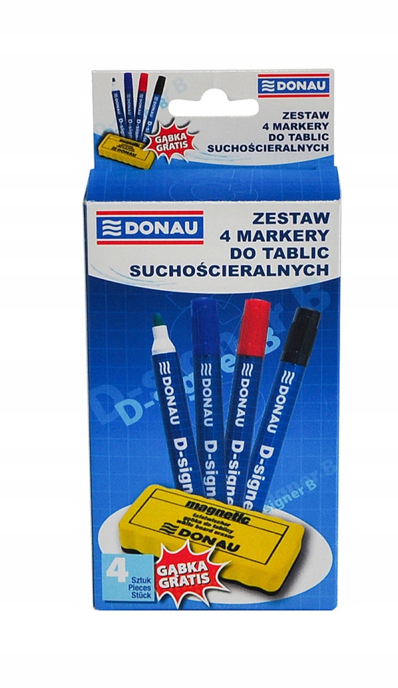 Marker Suchościeralny 4 kolory + Gąbka Donau Kod producenta 7372904-99PL