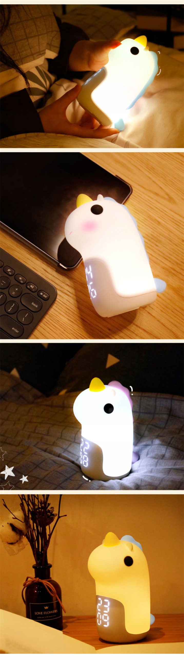 Inteligentny Budzik Cyfrowy Lampka Nocna LED GAMEXIDO Zegar Jednorożec Płeć chłopcy dziewczynki