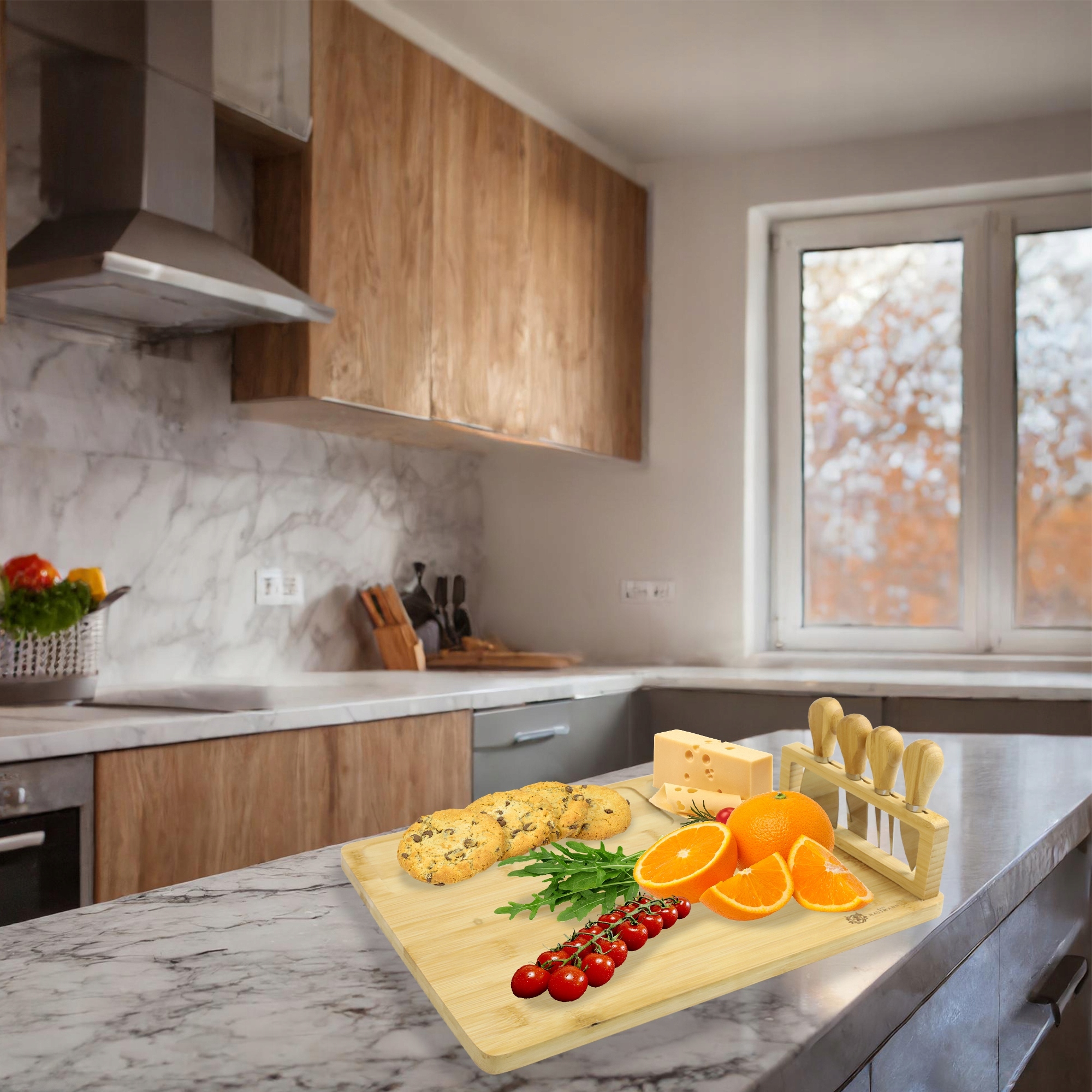 ZESTAW DESKA Z NOŻYKAMI DO SERÓW DO SERWOWANIA MIĘS PRZYSTAWEK BAMBUSOWA EAN (GTIN) 5905155011879