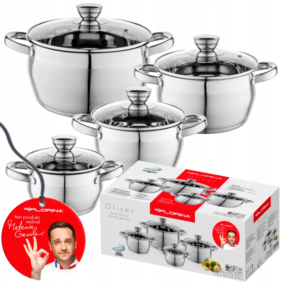 

Zestaw garnków Florina Oliver 8 cz. Indukcja Inox