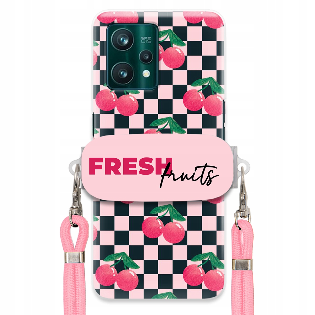Puzdro pre Realme 9 4G Vodítko Pink Crossbody Držiak Šachovnica Fresh Fruits