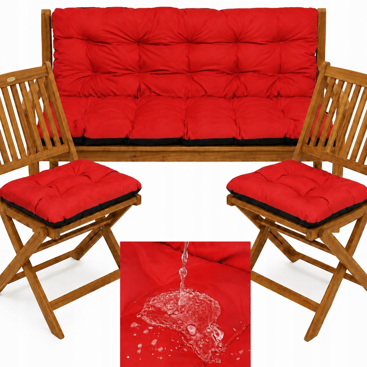 Polštáře na nábytek Vodotěsné sada Rattan 180x60x50 cm 2x 45/45 Červená