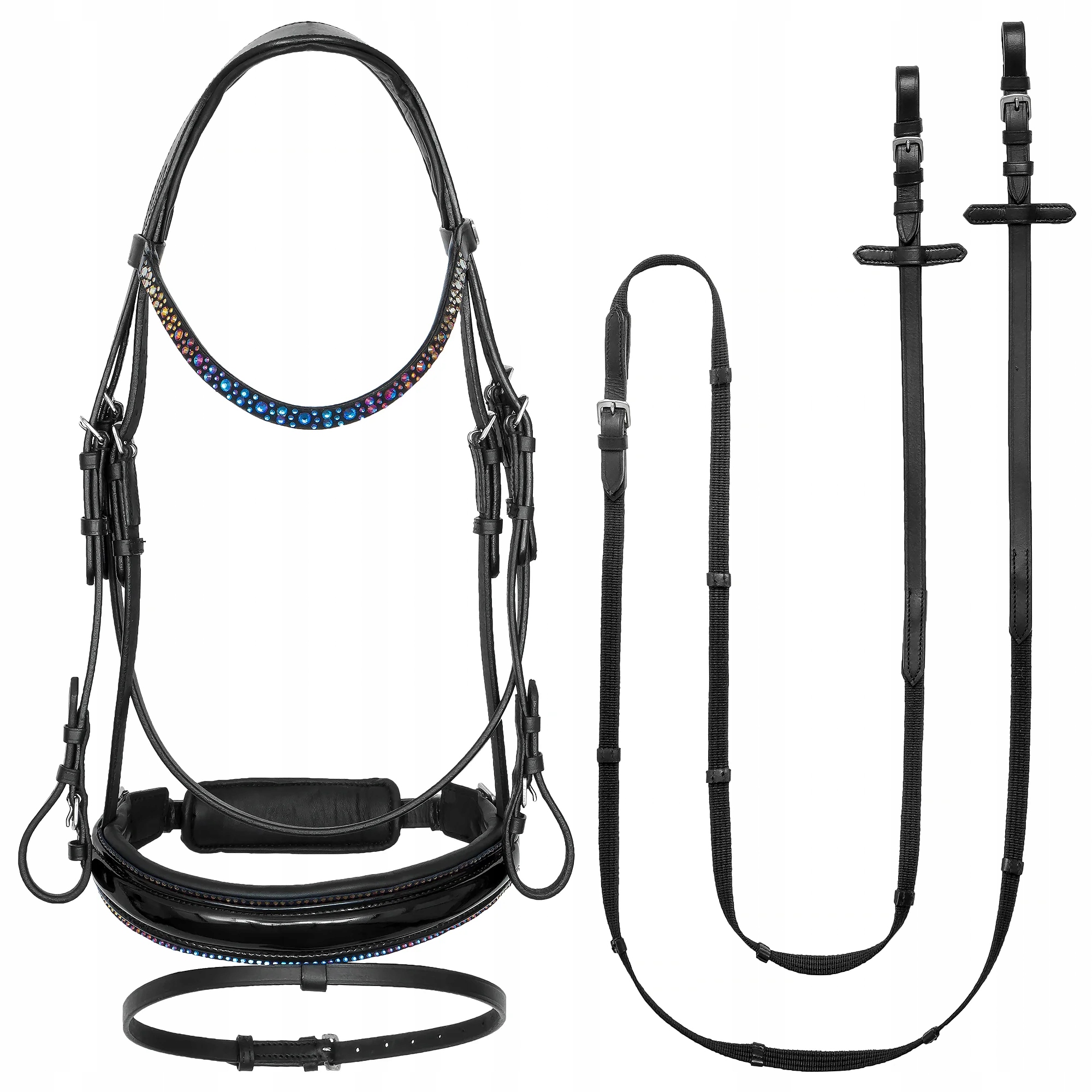 Ogłowie dla konia Equestrian Queen Dione tęczowe kryształki czarne Pony