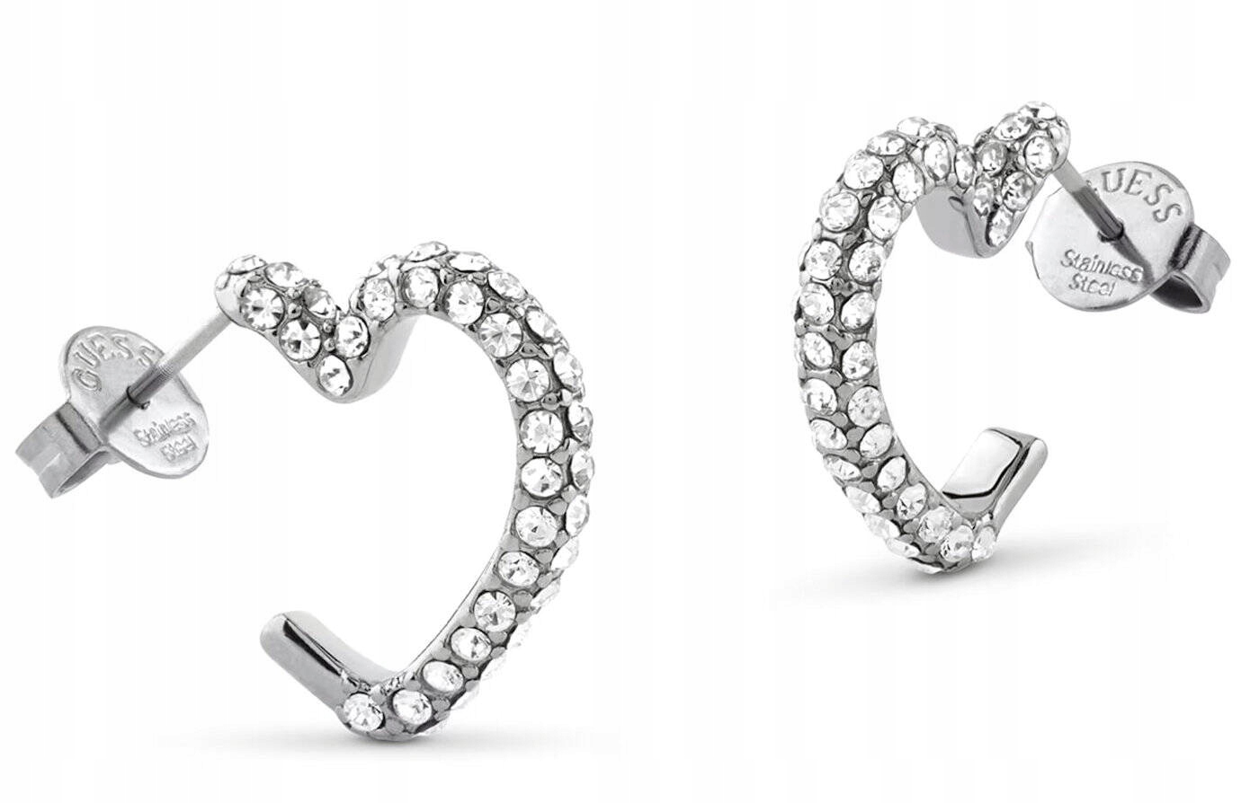 Ocelové Stříbrné Náušnice Guess Beloved Křišťály Srdce JUBE05017JWRHT/U