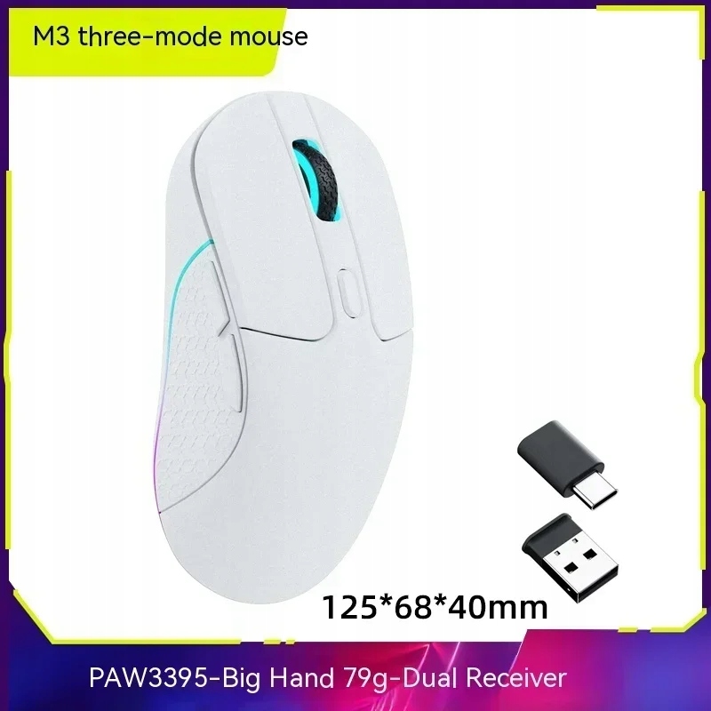 Bezdrôtová myš Keychron M3 PAW3395, trojrežimový snímač RGBr s nízkou latenciou 26000
