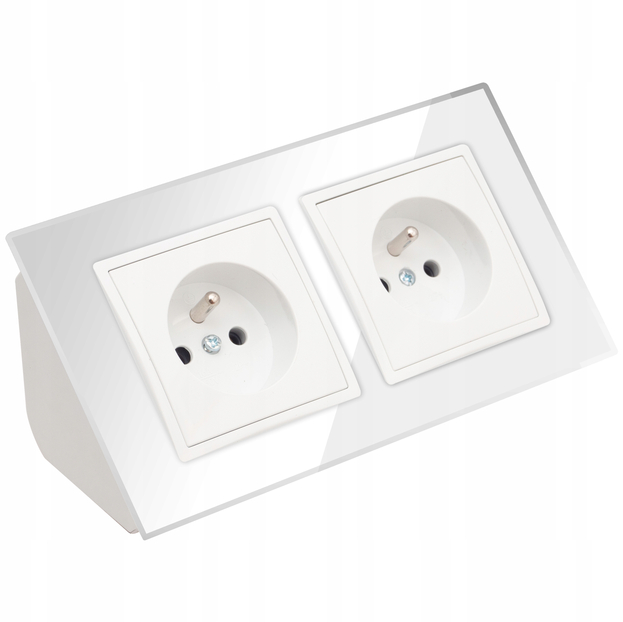 Gniazdo Podwójne Szklane Meblowe Narożne Blatowe Biurkowe Wpuszczane Białe