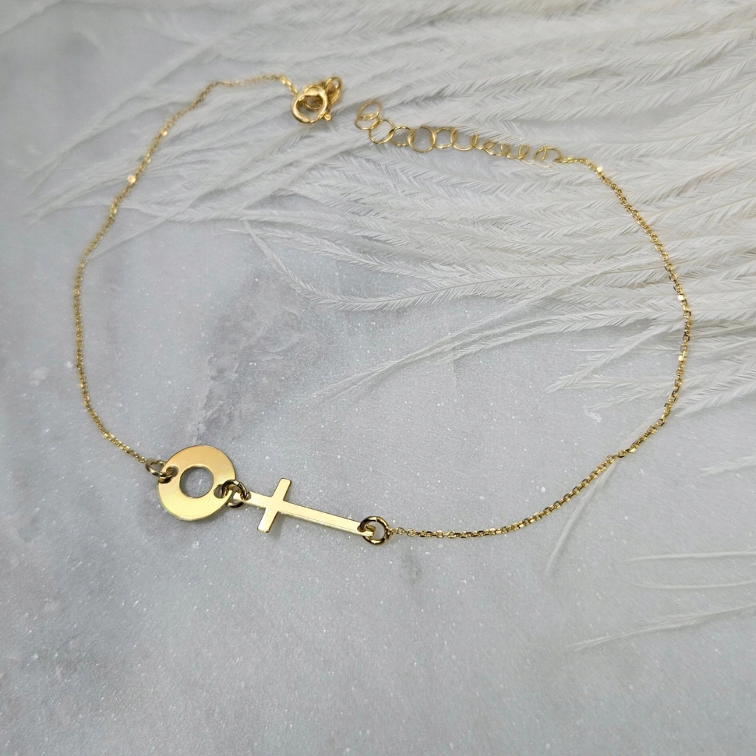 Náramek Zlatá Celebrita Kolo a Křížek p.585