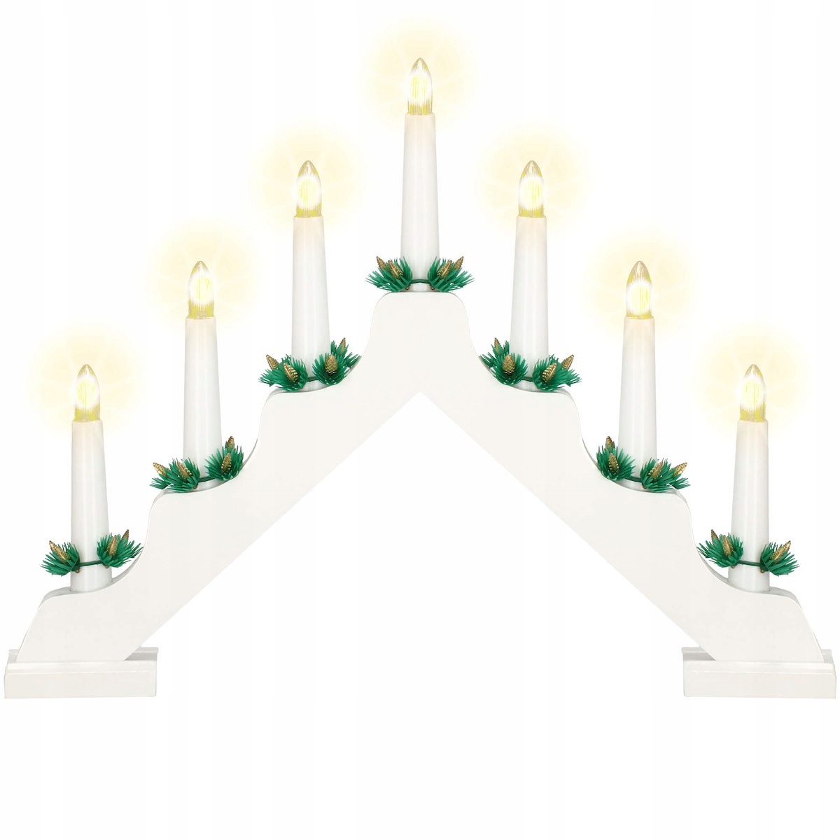 ŚWIECZNIK ADWENTOWY BIAŁY LAMPKI NA OKNO ŚWIECE DEKORACJA ŚWIECZKI 7 LED