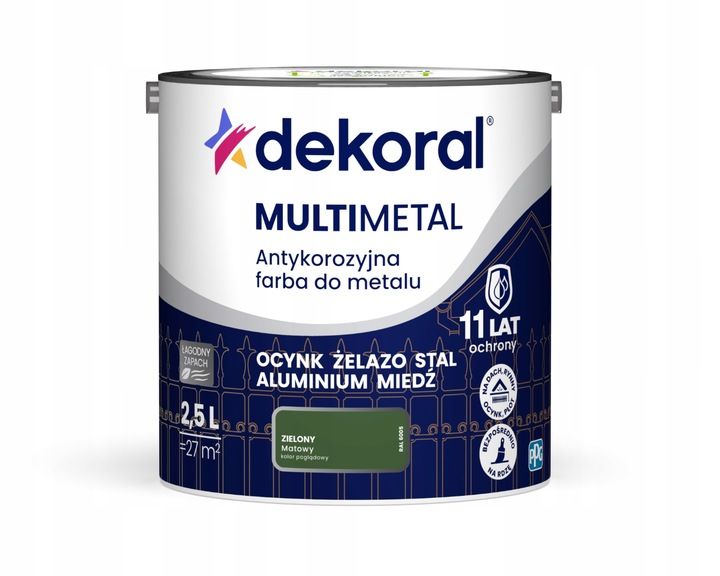 Dekoral Multimetal Farba Antykorozyjna zielony matowy RAL6005 2,5L