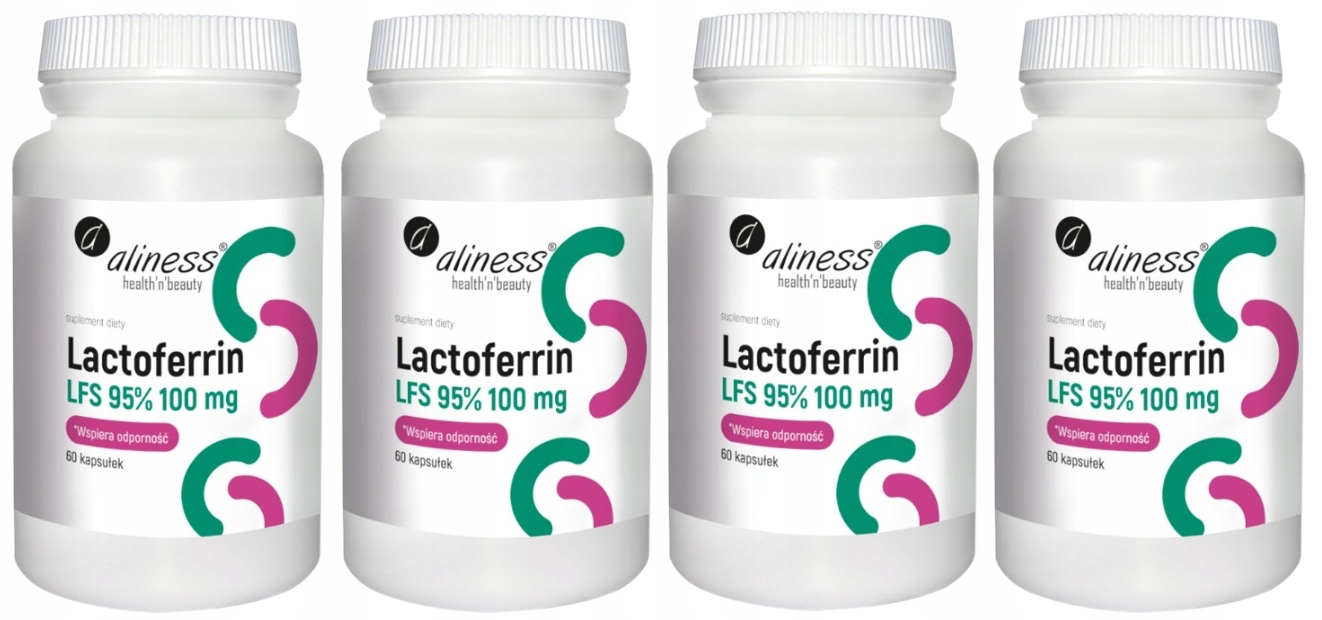 Zestaw 4x Aliness Laktoferyna Lfs 90% 100mg Lactoferrin 120 kaps.
