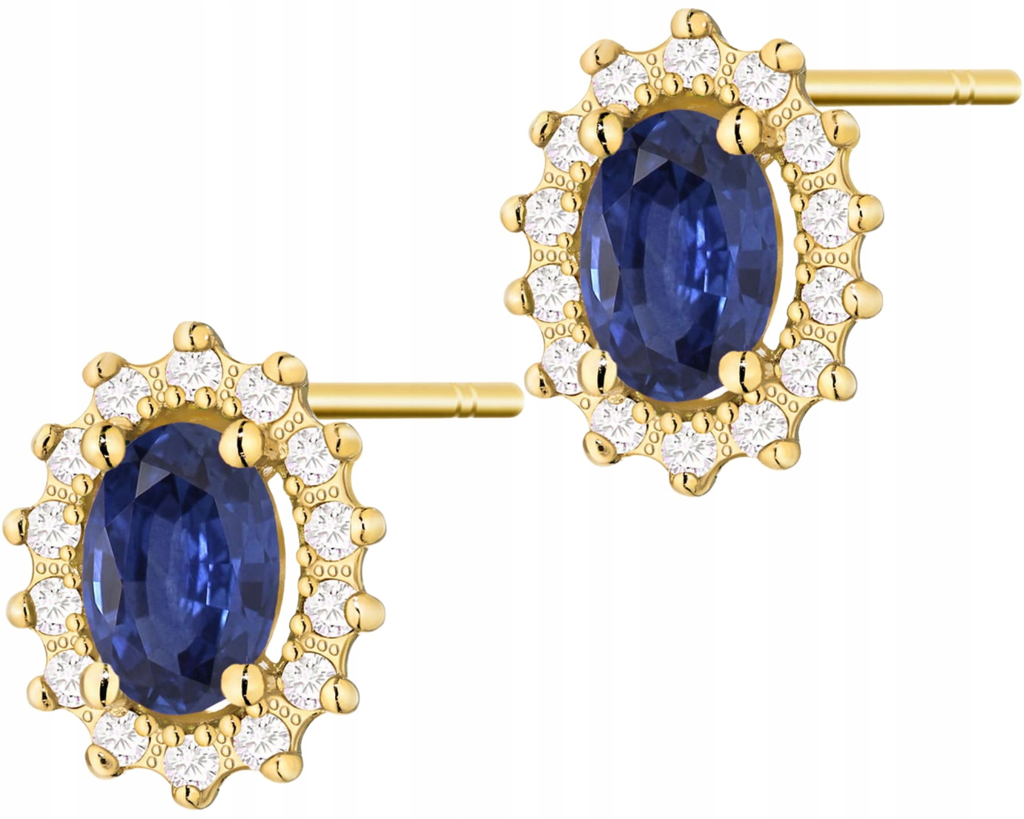 Zlaté Náušnice 585 S Modrými Přírodními Kameny, Safíry A Diamanty