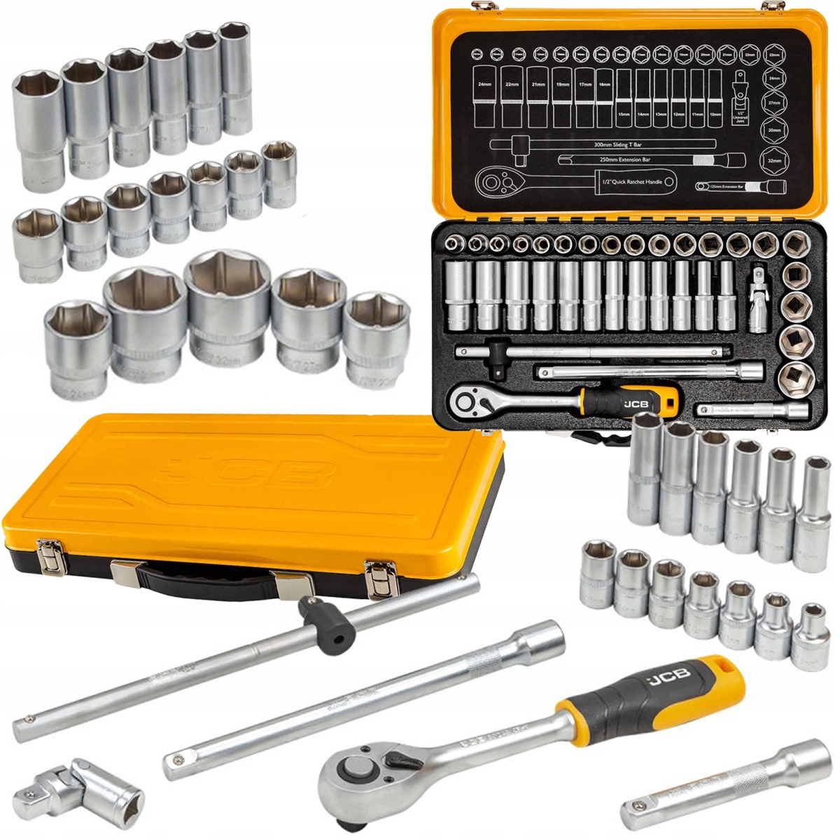 Sada nástrčné kľúče s račňou a objímkami na kolesá 1/2” 36 ks Jcb